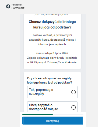 Przykład formularza kontaktowego z reklamy